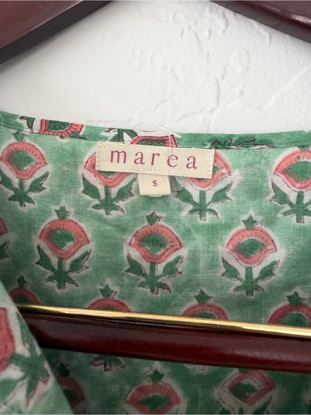Marea Green Pink Block Print Floral Peasant Tiered Midi Dress Small - Picture 4 of 6